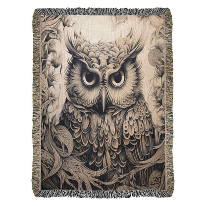 Mystical Owl Woven Blanket – Boho Wildlife Tapestry Throw | Intricate Nature-Inspired Decor