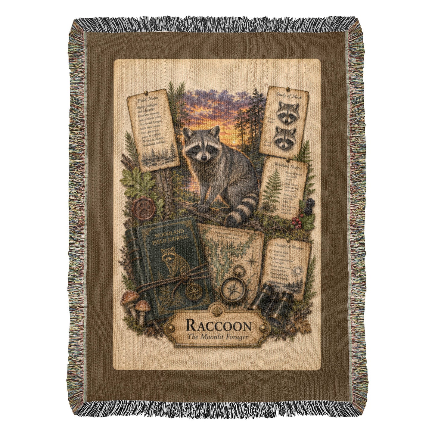 Raccoon Woven Throw Blanket | Woodland Animal Decor | Cotton Tapestry Throw | Naturalist Journal Gift