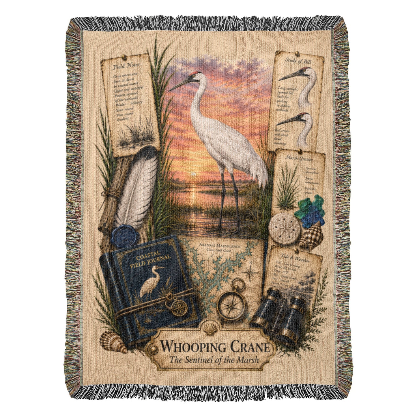 Whooping Crane Woven Throw Blanket | Coastal Bird Decor | Cotton Tapestry Throw | Naturalist Journal Gift