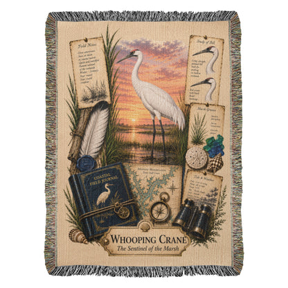 Whooping Crane Woven Throw Blanket | Coastal Bird Decor | Cotton Tapestry Throw | Naturalist Journal Gift