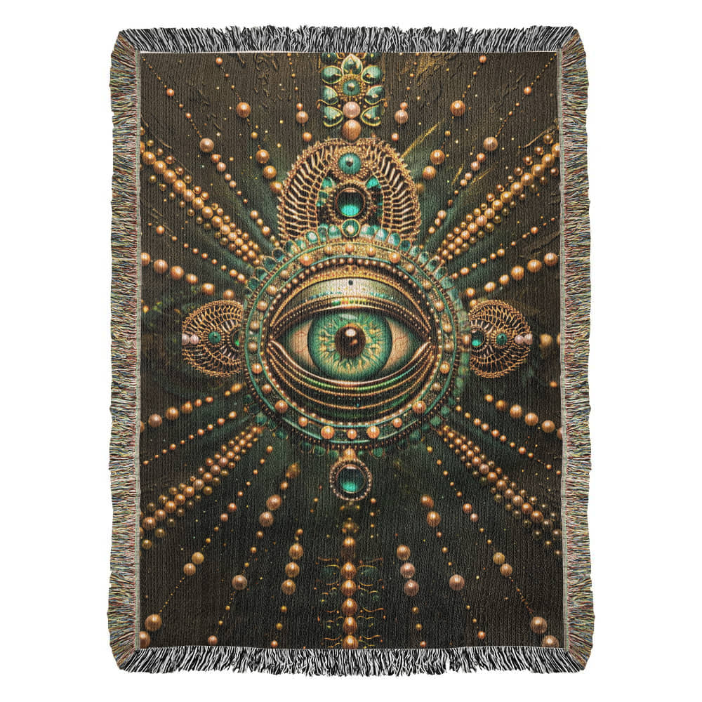 Beaded Look Mystic Eye Blanket – Woven Celestial Vision Throw | Fantasy Decor by Lace & Grit