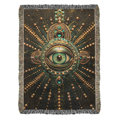 Beaded Look Mystic Eye Blanket – Woven Celestial Vision Throw | Fantasy Decor by Lace & Grit