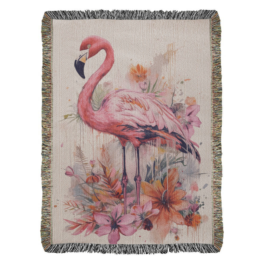 Sunwade Woven Blanket – Watercolor Flamingo in Blush Tones