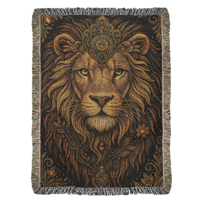 Beaded Lion Blanket – Spiritual Strength & Regal Bohemian Tapestry Throw