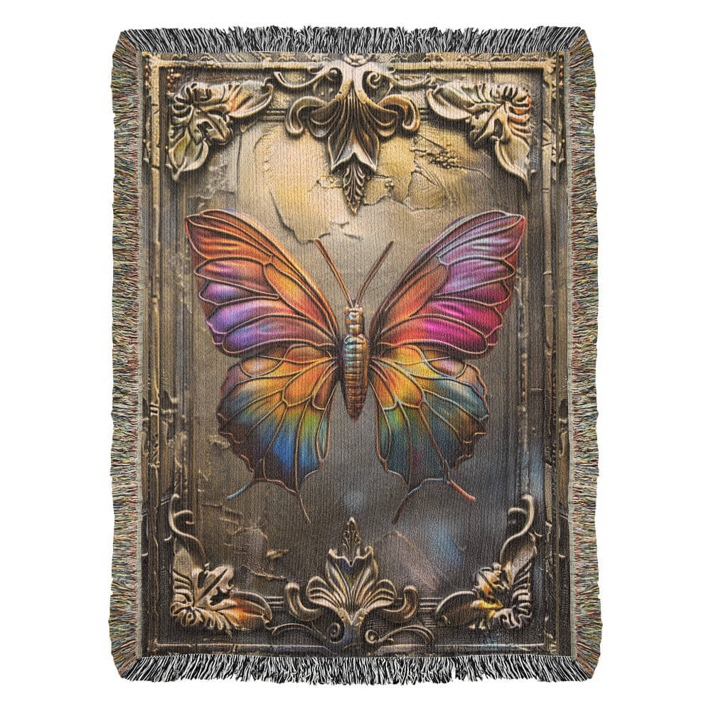 Embossed Butterfly Blanket – Iridescent Woven Throw | Symbolic Boho Decor by Lace & Grit