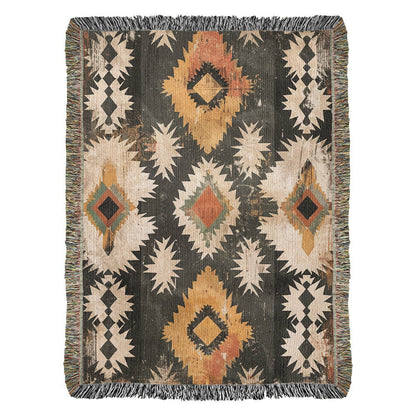 Canyon Ember Woven Blanket – Rustic Tribal Heritage Throw