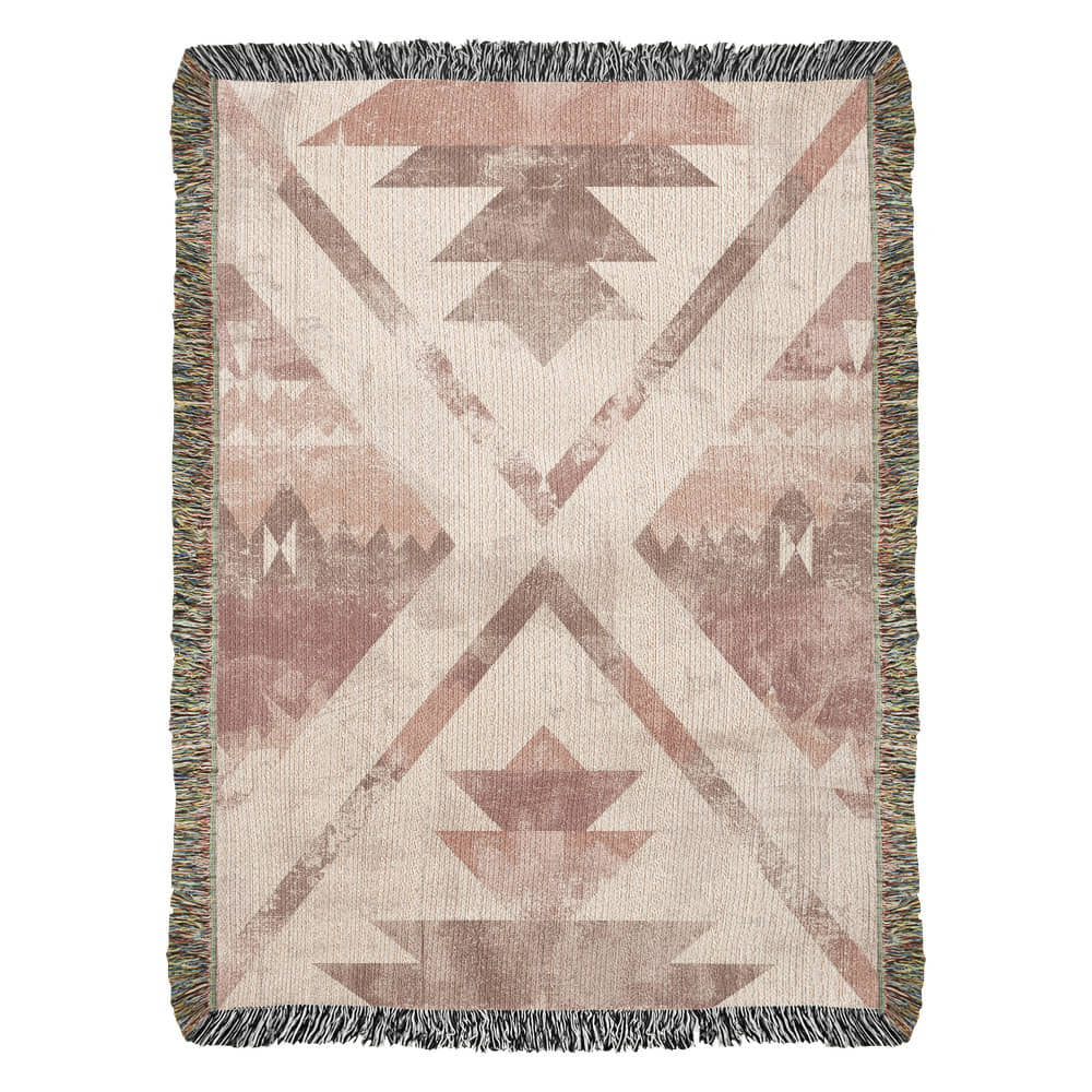 Desert Bloom Woven Blanket – Faded Blush Tribal Boho Throw