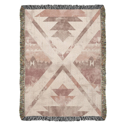Desert Bloom Woven Blanket – Faded Blush Tribal Boho Throw