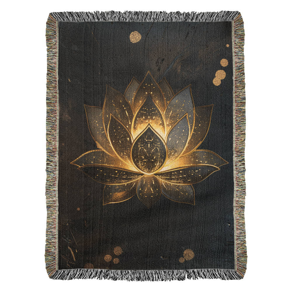 Embossed Lotus Blanket – Golden Woven Throw | Spiritual Boho Decor by Lace & Grit
