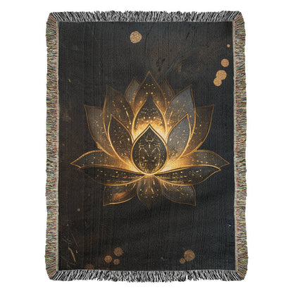 Embossed Lotus Blanket – Golden Woven Throw | Spiritual Boho Decor by Lace & Grit