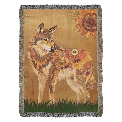 Beaded Look Spirit Wolf - Woven Throw Blanket