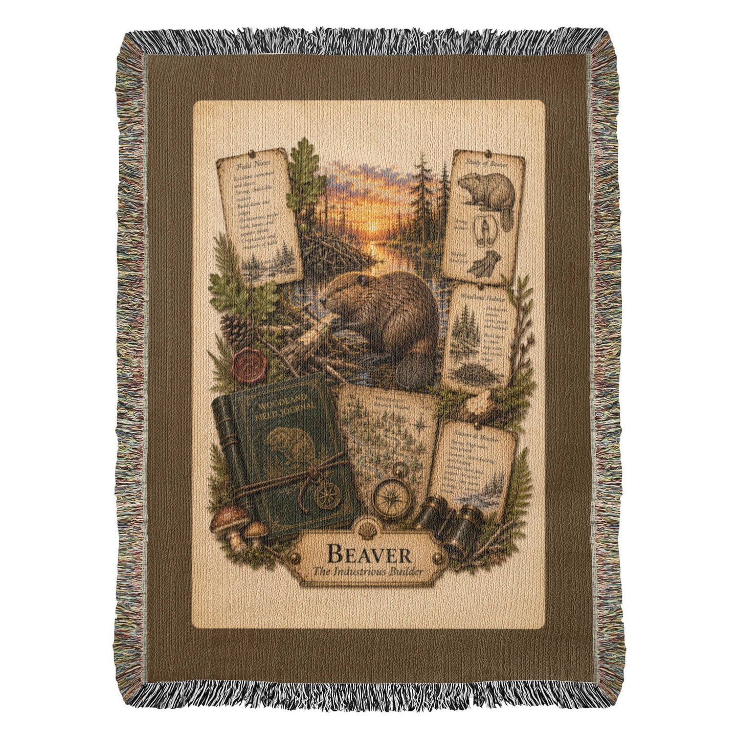 Beaver Woven Throw Blanket | Woodland Animal Decor | Cotton Tapestry Throw | Naturalist Journal Gift