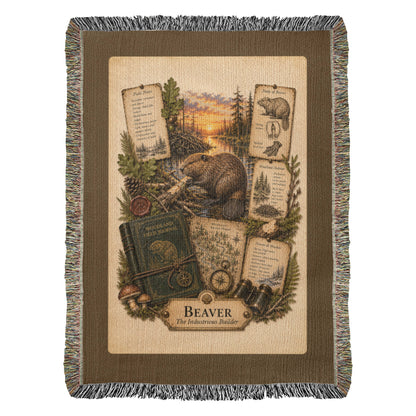 Beaver Woven Throw Blanket | Woodland Animal Decor | Cotton Tapestry Throw | Naturalist Journal Gift