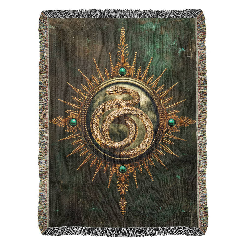 Beaded Look Serpent Seal Blanket – Woven Mystical Snake Emblem Throw | Fantasy Decor by Lace & Grit
