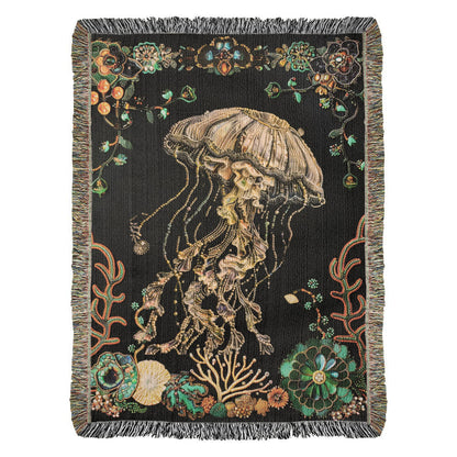 Beaded Look Jellyfish Blanket – Ocean-Inspired Woven Throw | Undersea Boho Decor by Lace & Grit