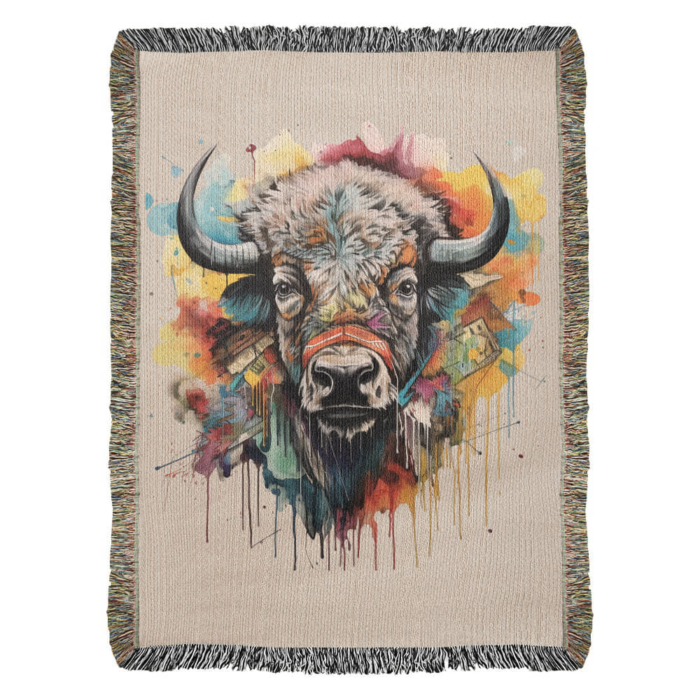 Headstrong Woven Blanket – Watercolor Bull Portrait