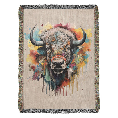 Headstrong Woven Blanket – Watercolor Bull Portrait