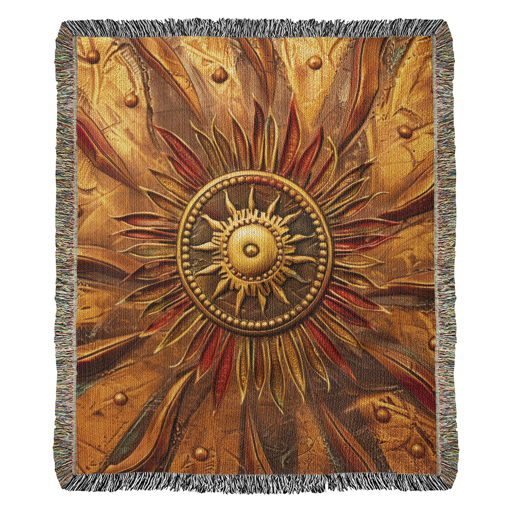 Embossed Sunburst Blanket – Golden Woven Throw | Radiant Boho Decor by Lace & Grit