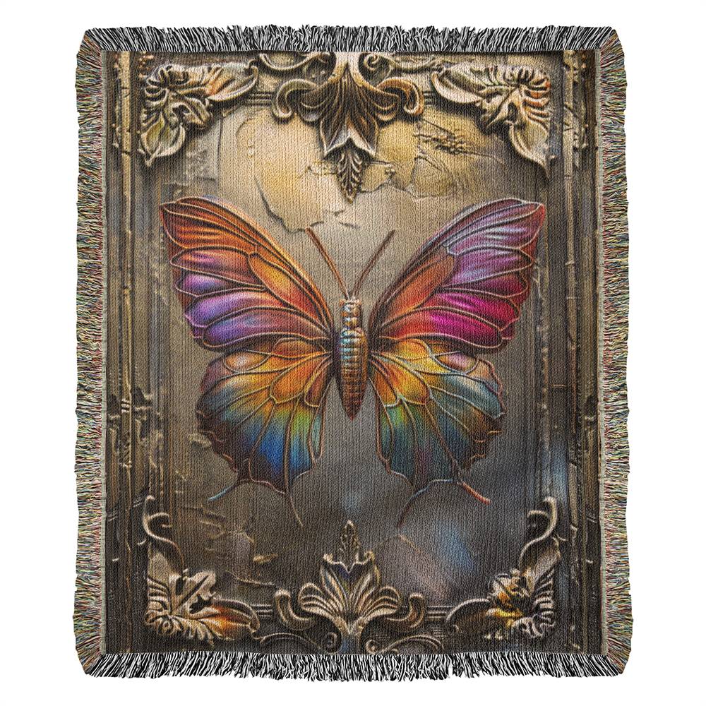Embossed Butterfly Blanket – Iridescent Woven Throw | Symbolic Boho Decor by Lace & Grit