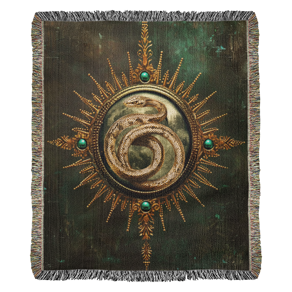 Beaded Look Serpent Seal Blanket – Woven Mystical Snake Emblem Throw | Fantasy Decor by Lace & Grit