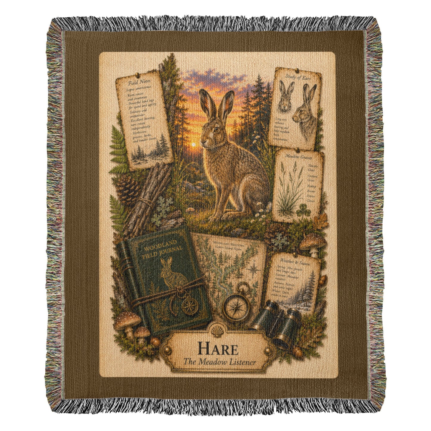 Hare Woven Throw Blanket | Woodland Animal Decor | Cotton Tapestry Throw | Naturalist Journal Gift