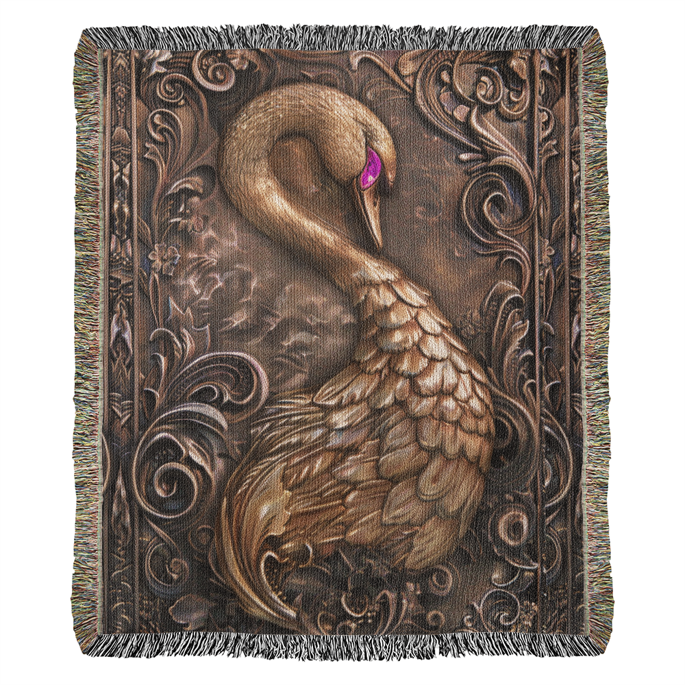 Embossed Swan Blanket – Bronze Woven Throw | Elegant Boho Decor by Lace & Grit