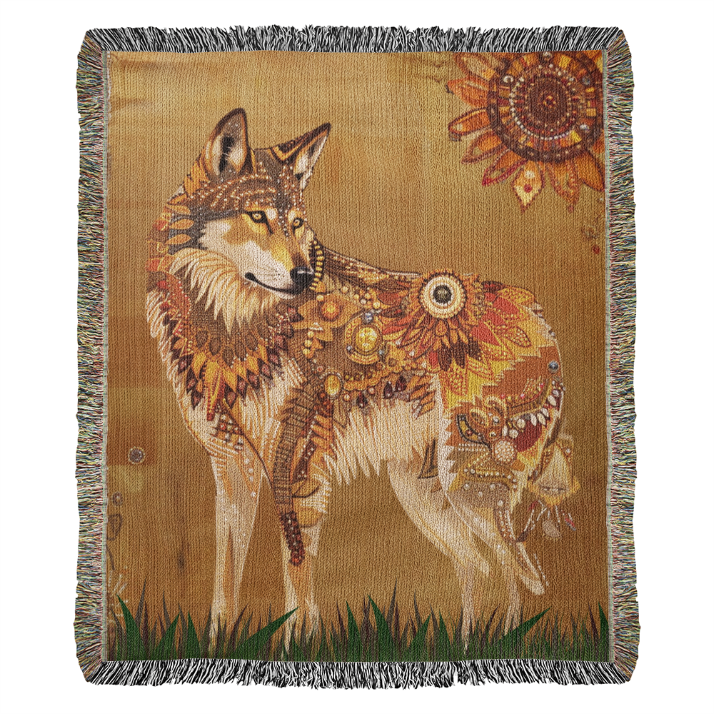 Beaded Look Spirit Wolf - Woven Throw Blanket