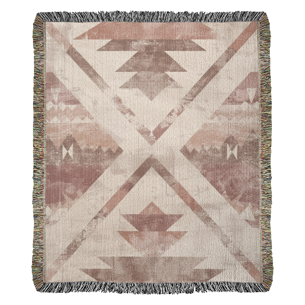 Desert Bloom Woven Blanket – Faded Blush Tribal Boho Throw