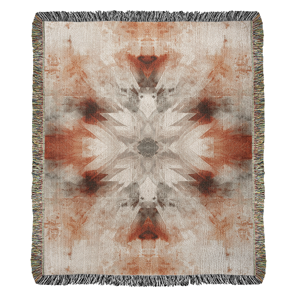 Red Earth Ritual Woven Blanket – Mystical Boho Sunburst Throw