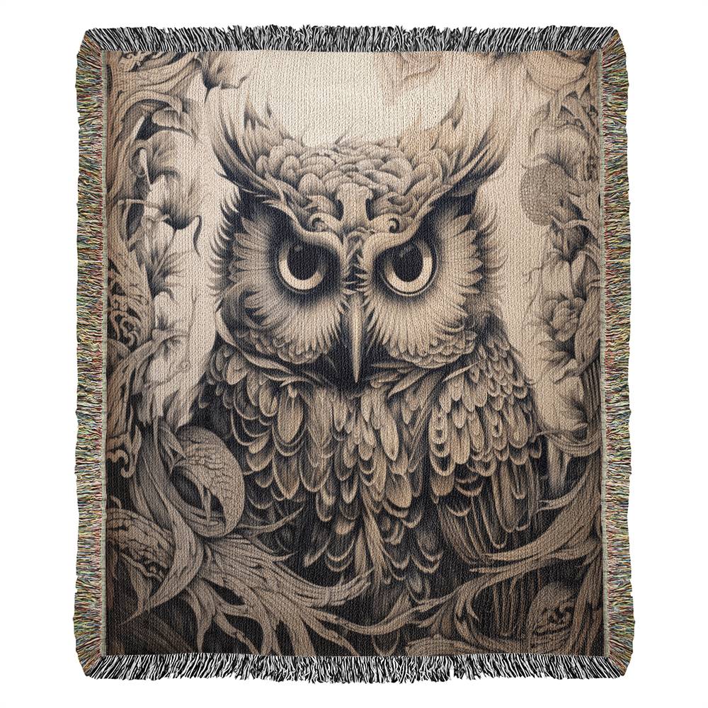 Mystical Owl Woven Blanket – Boho Wildlife Tapestry Throw | Intricate Nature-Inspired Decor