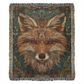 Boho Beaded Fox Blanket – Intricate Woven Art with Forest Green Background | Rustic Animal Decor Throw
