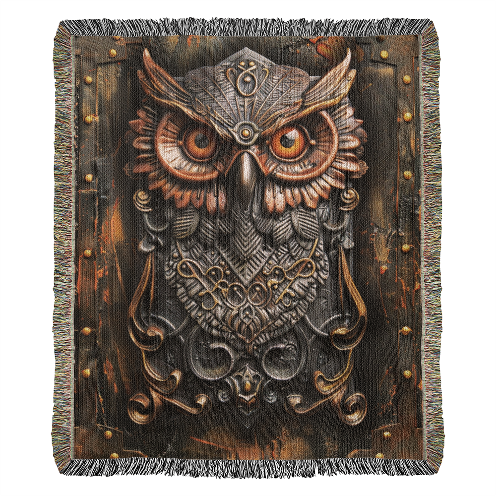 Emberwatch Owl Blanket – Woven Mystical Guardian Emblem | Fantasy Artifact Decor by Lace & Grit