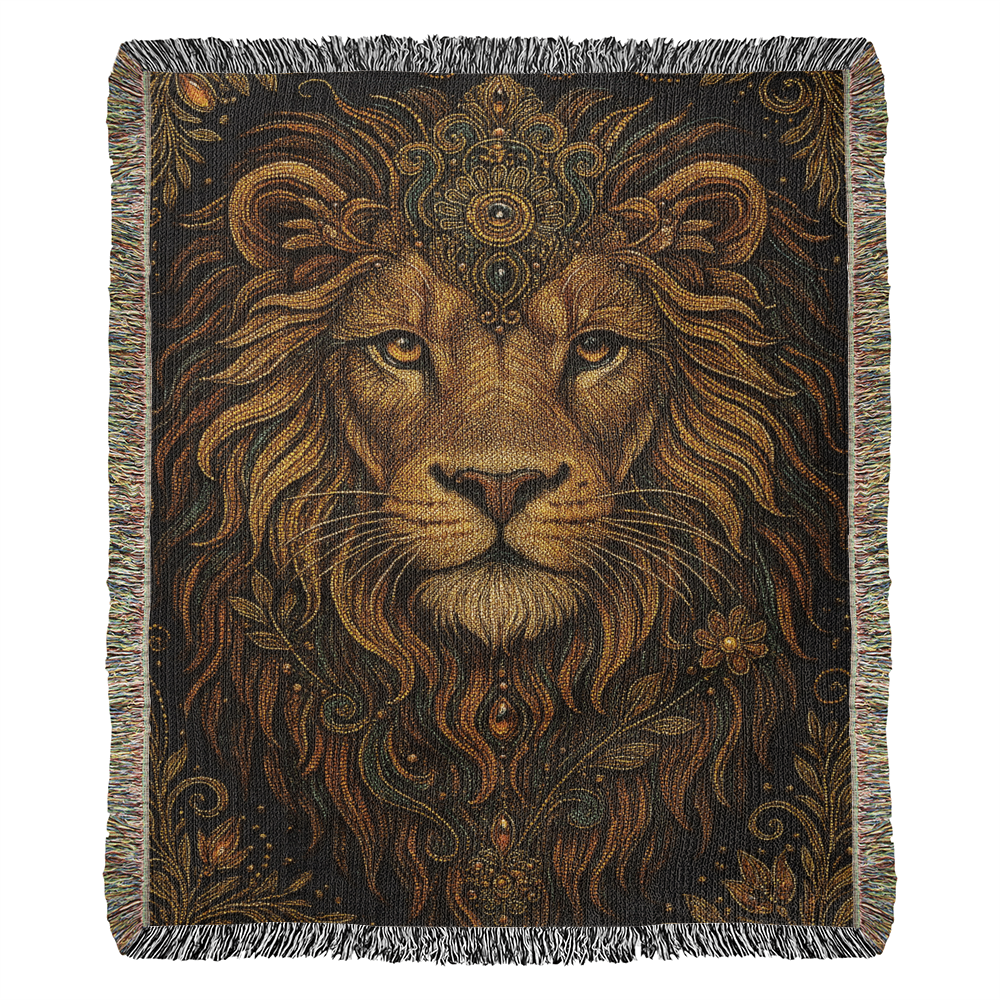 Beaded Lion Blanket – Spiritual Strength & Regal Bohemian Tapestry Throw
