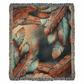 Embossed Feather Blanket – Boho-Inspired Woven Throw | Copper & Teal Artistic Decor by Lace & Grit