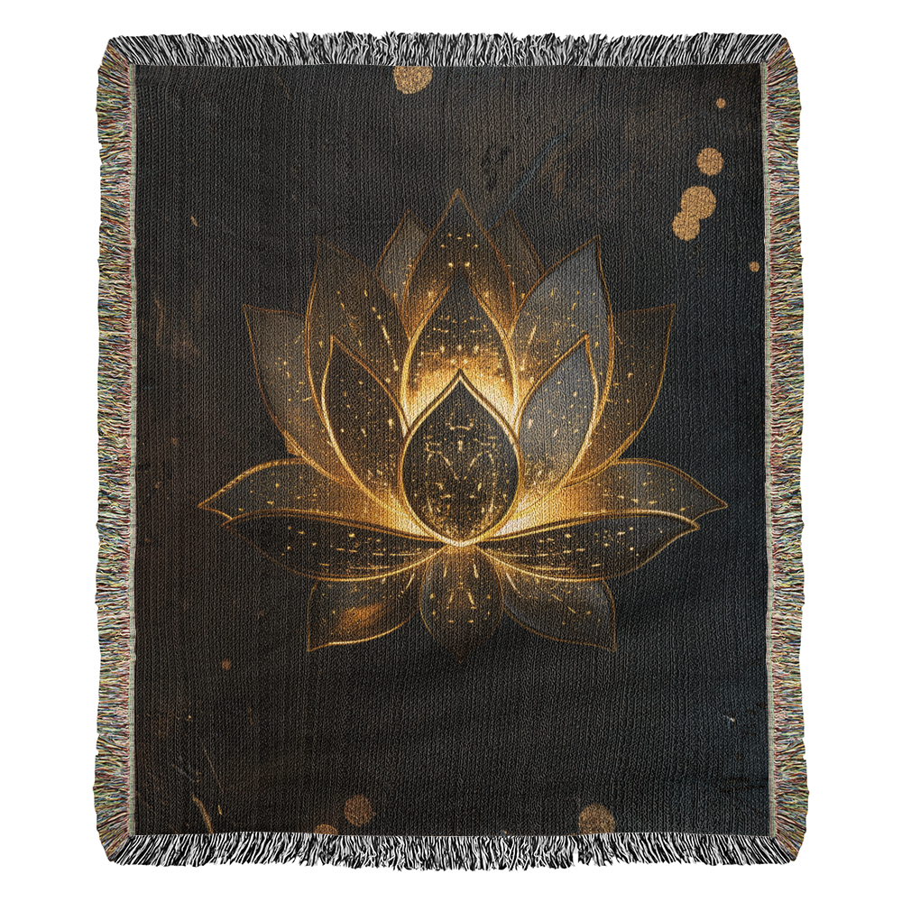 Embossed Lotus Blanket – Golden Woven Throw | Spiritual Boho Decor by Lace & Grit