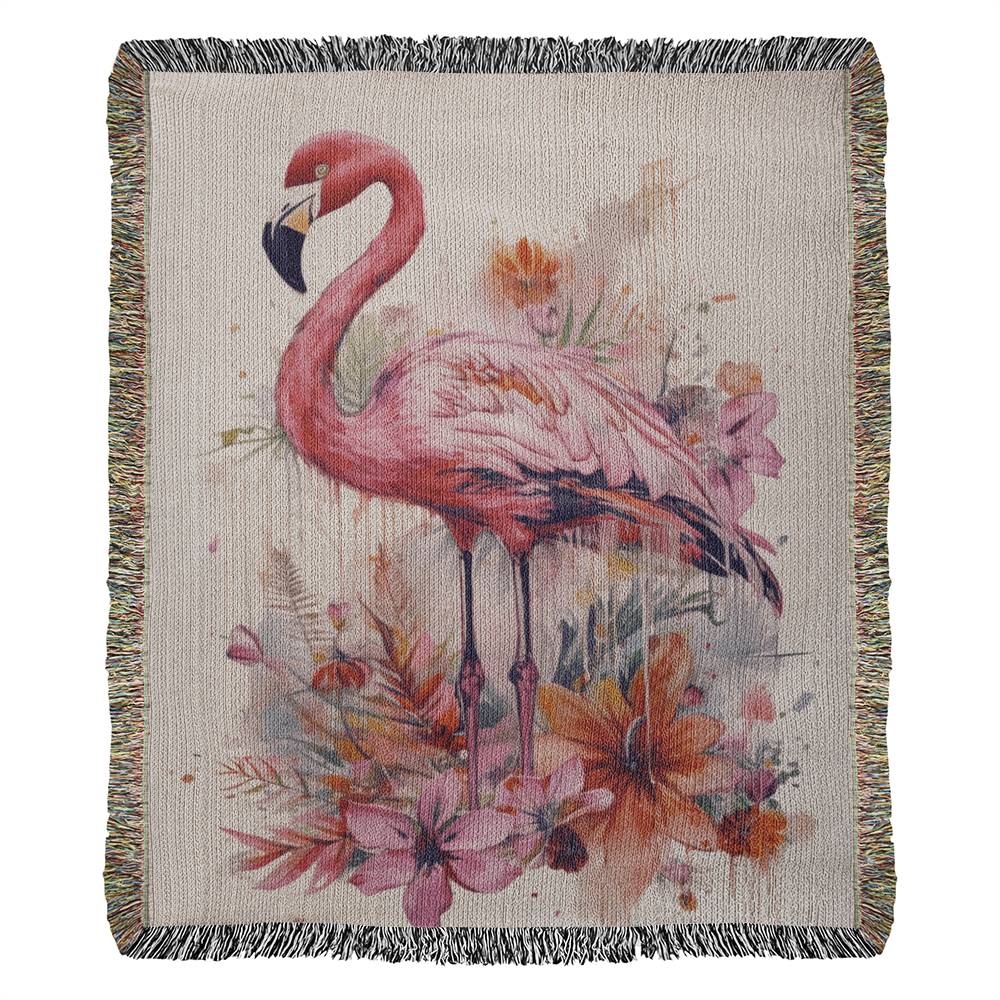Sunwade Woven Blanket – Watercolor Flamingo in Blush Tones