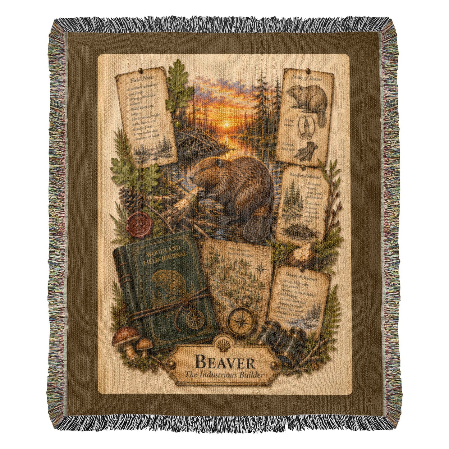 Beaver Woven Throw Blanket | Woodland Animal Decor | Cotton Tapestry Throw | Naturalist Journal Gift