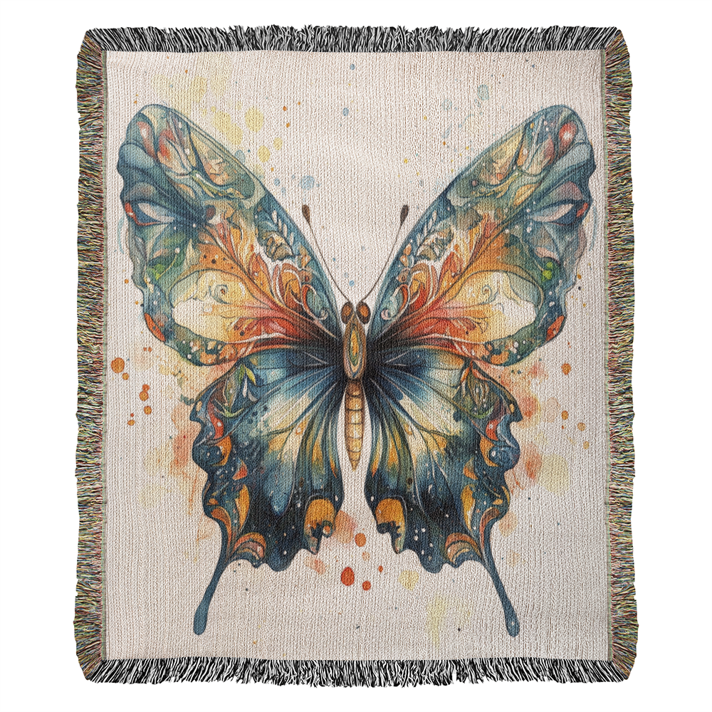Metamorph Woven Blanket – Watercolor Butterfly in Motion