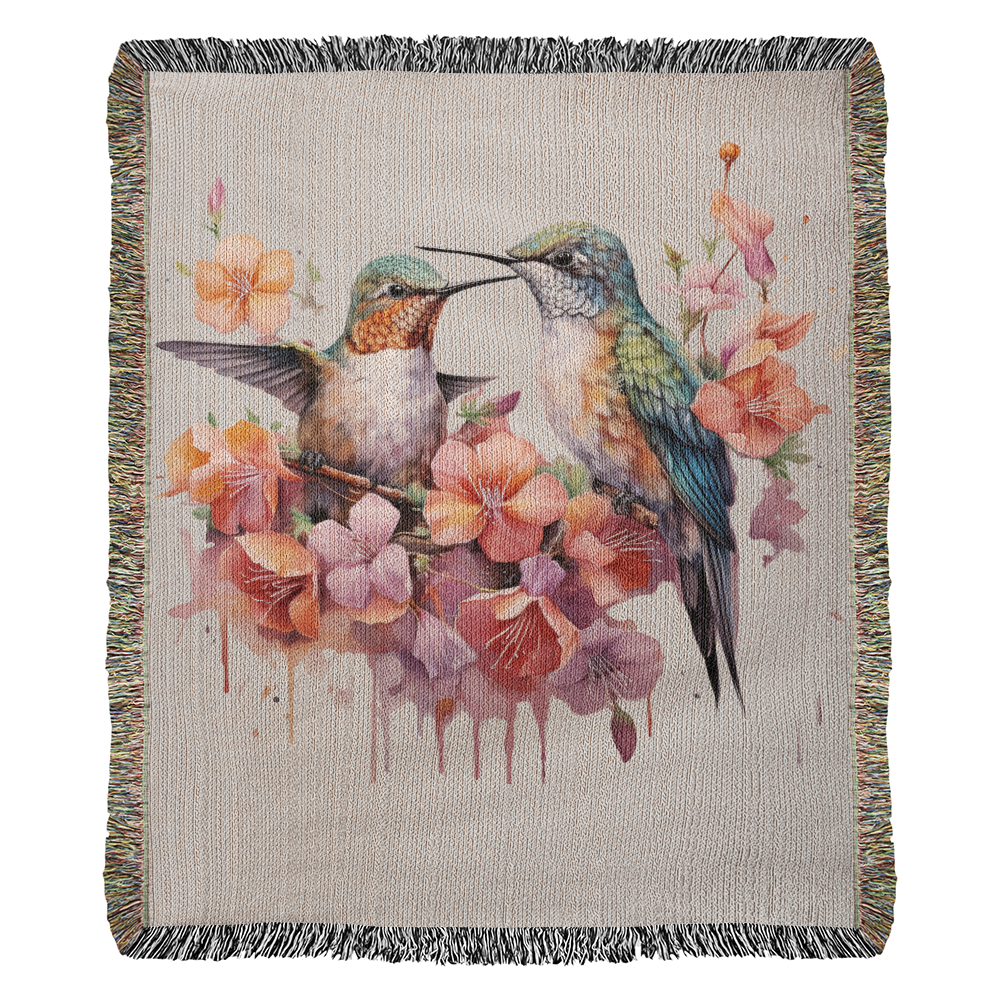 Skykiss Woven Blanket – Watercolor Hummingbirds in Bloom