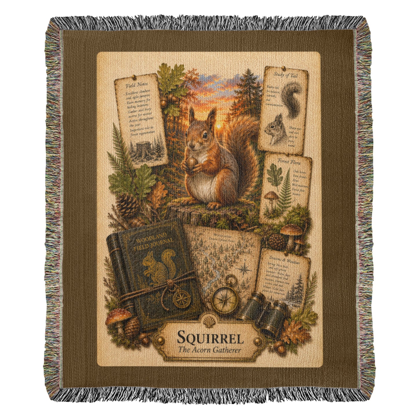 Squirrel Woven Throw Blanket | Woodland Animal Decor | Cotton Tapestry Throw | Naturalist Journal Gift
