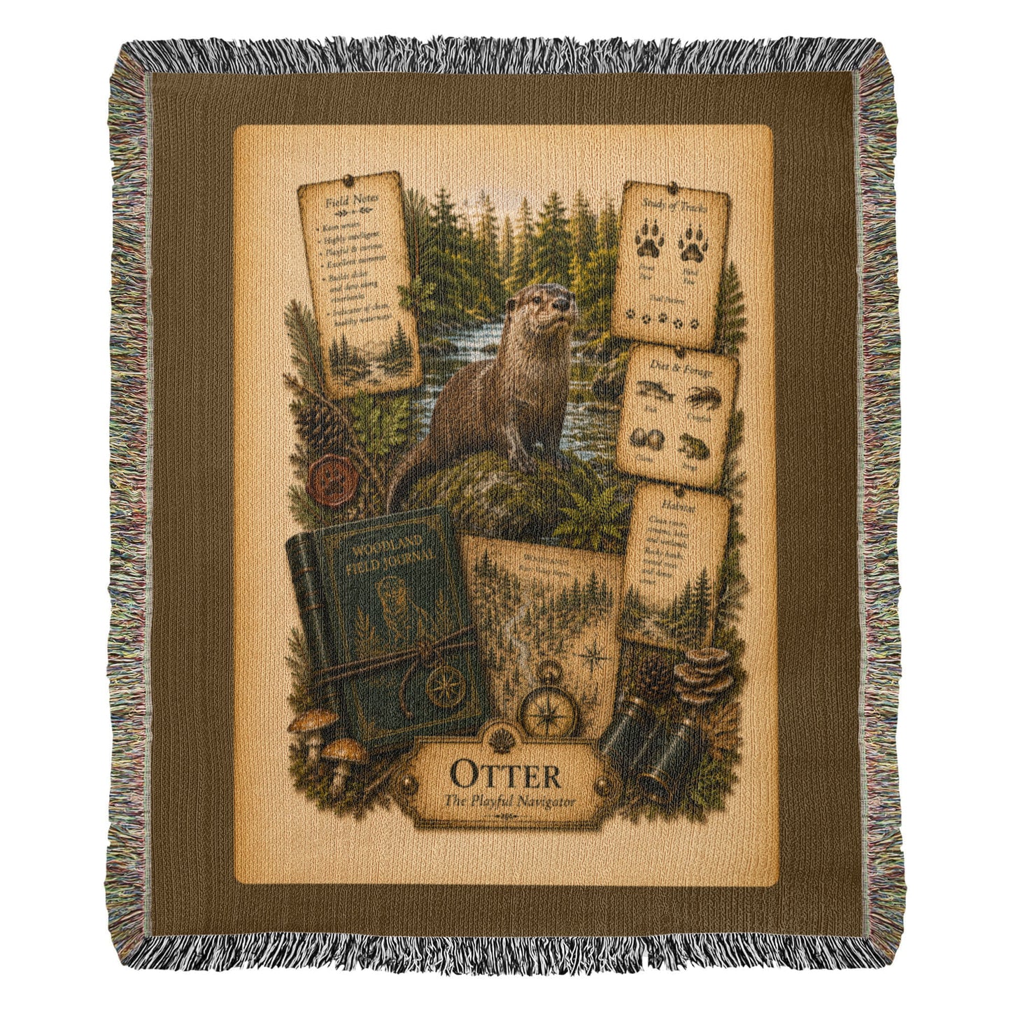Otter Woven Throw Blanket | Woodland Animal Decor | Cotton Tapestry Throw | Naturalist Journal Gift
