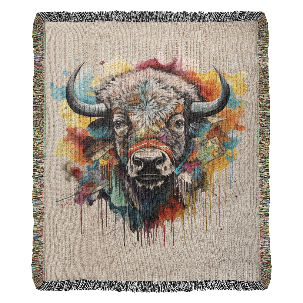 Headstrong Woven Blanket – Watercolor Bull Portrait