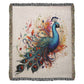 Plumefire Woven Blanket – Watercolor Peacock in Full Display
