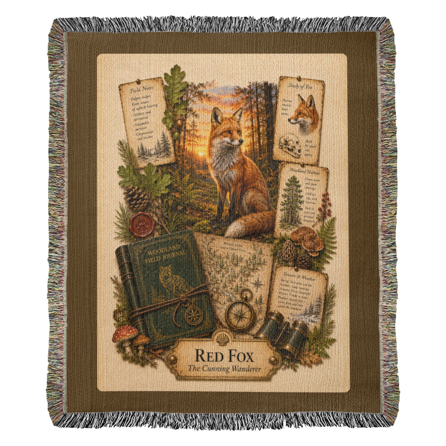 Red Fox Woven Throw Blanket | Woodland Animal Decor | Cotton Tapestry Throw | Naturalist Journal Gift
