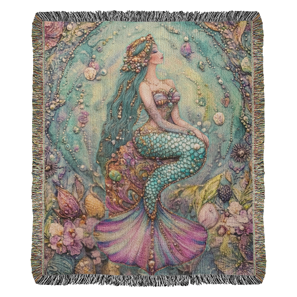 Beaded Look Mermaid Blanket – Woven Ocean-Inspired Throw | Fantasy Mermaid Decor by Lace & Grit