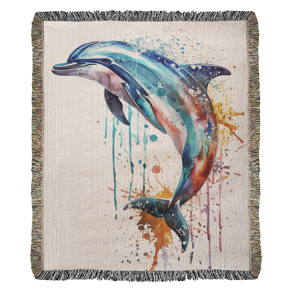 Tidewater Woven Blanket – Watercolor Dolphin in Motion