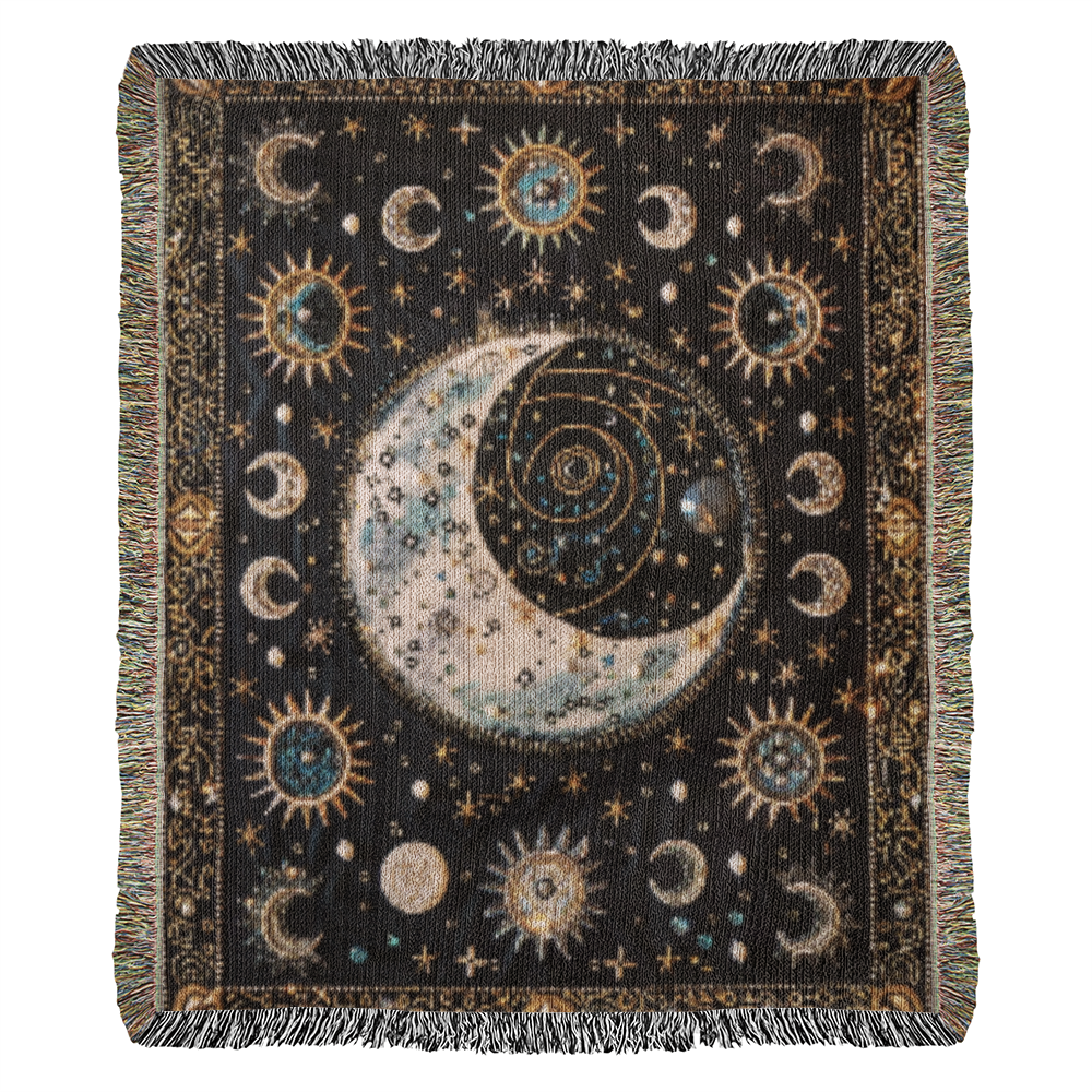 Beaded Look Moon & Stars Blanket – Celestial Woven Throw | Cosmic Boho Decor by Lace & Grit