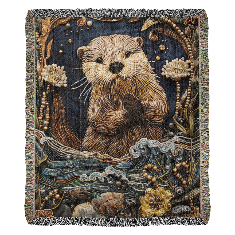Beaded Look River Otter Blanket – Woven Nature-Inspired Throw | Cozy Animal Art by Lace & Grit