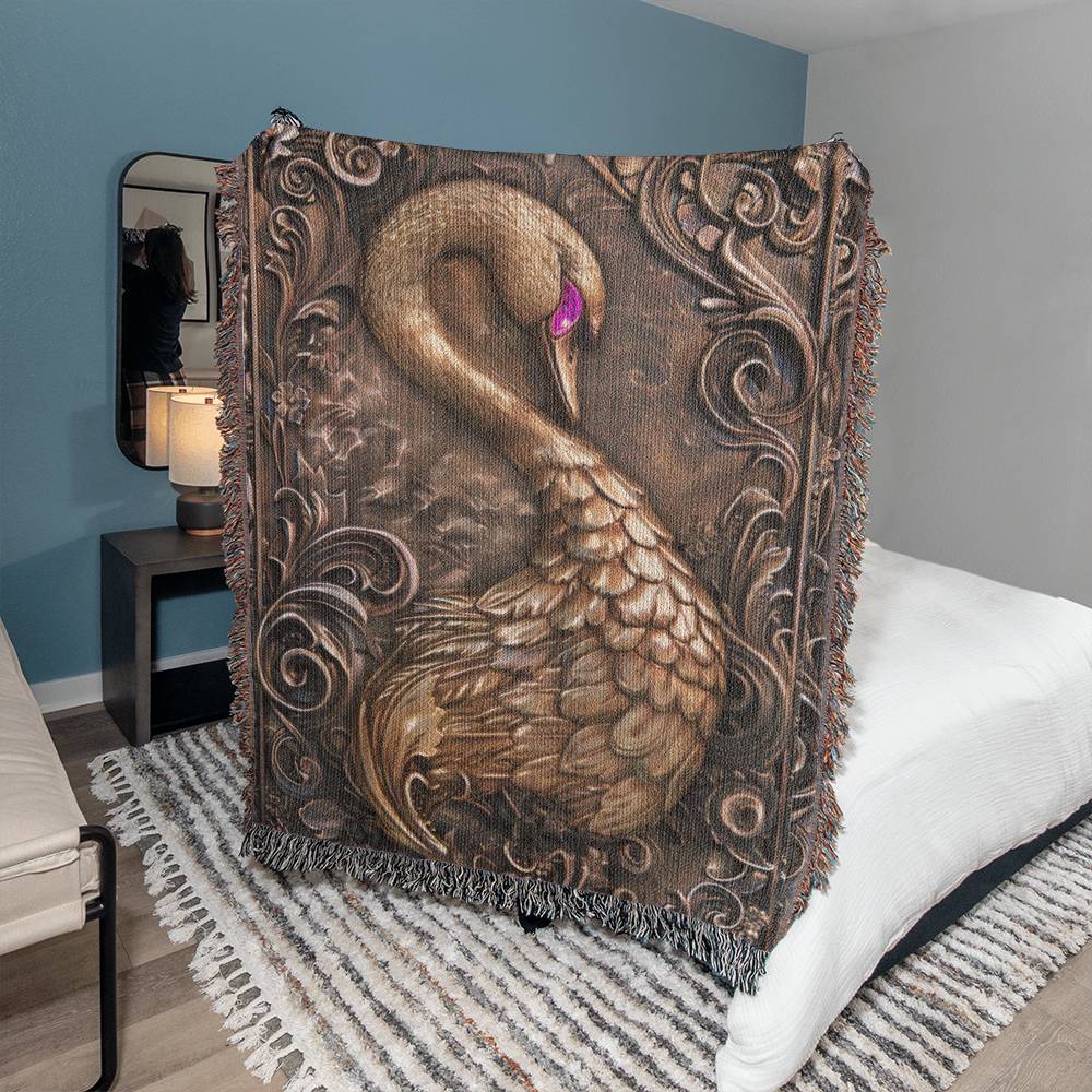 Embossed Swan Blanket – Bronze Woven Throw | Elegant Boho Decor by Lace & Grit