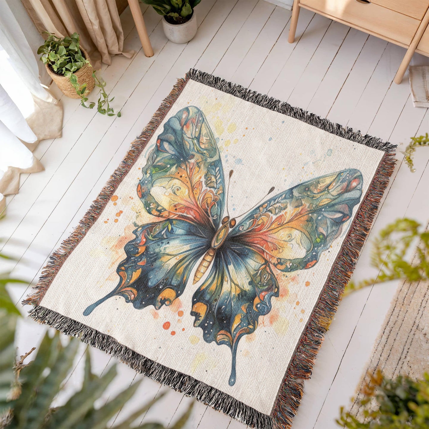 Metamorph Woven Blanket – Watercolor Butterfly in Motion